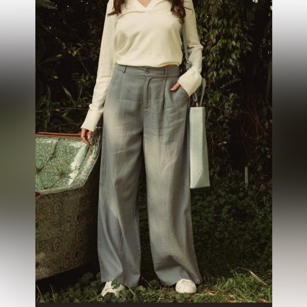 American Original Rewash Linen Gray Wide-Leg Pants Size 9/29